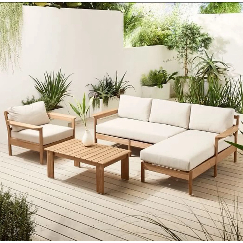 kursi sofa set kayu jati outdoor minimalis modern - kursi tamu luar ruangan