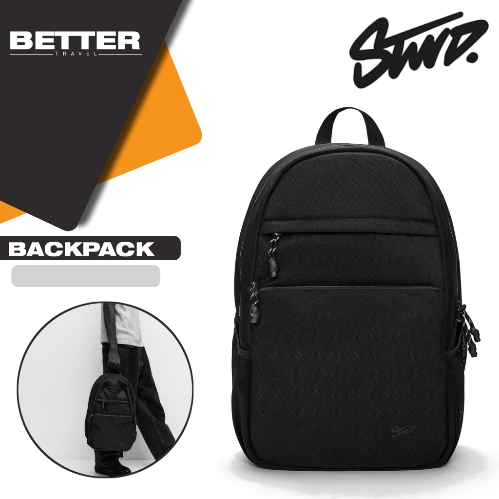 Backpack pria STWD by pull & bear tas ransel pria black kasual daily sekolah kuliah