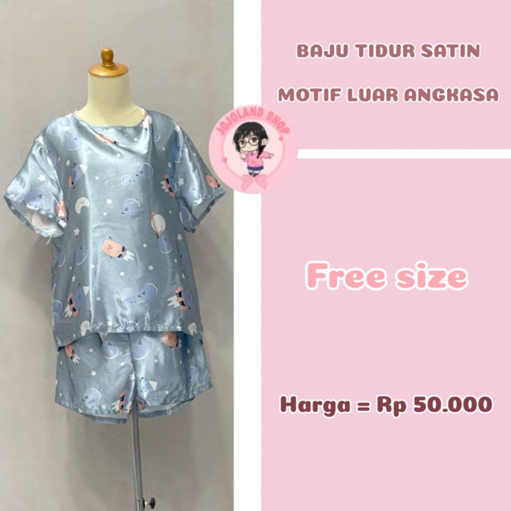 Baju tidur satin motif luar angkasa || Kualitas Premium