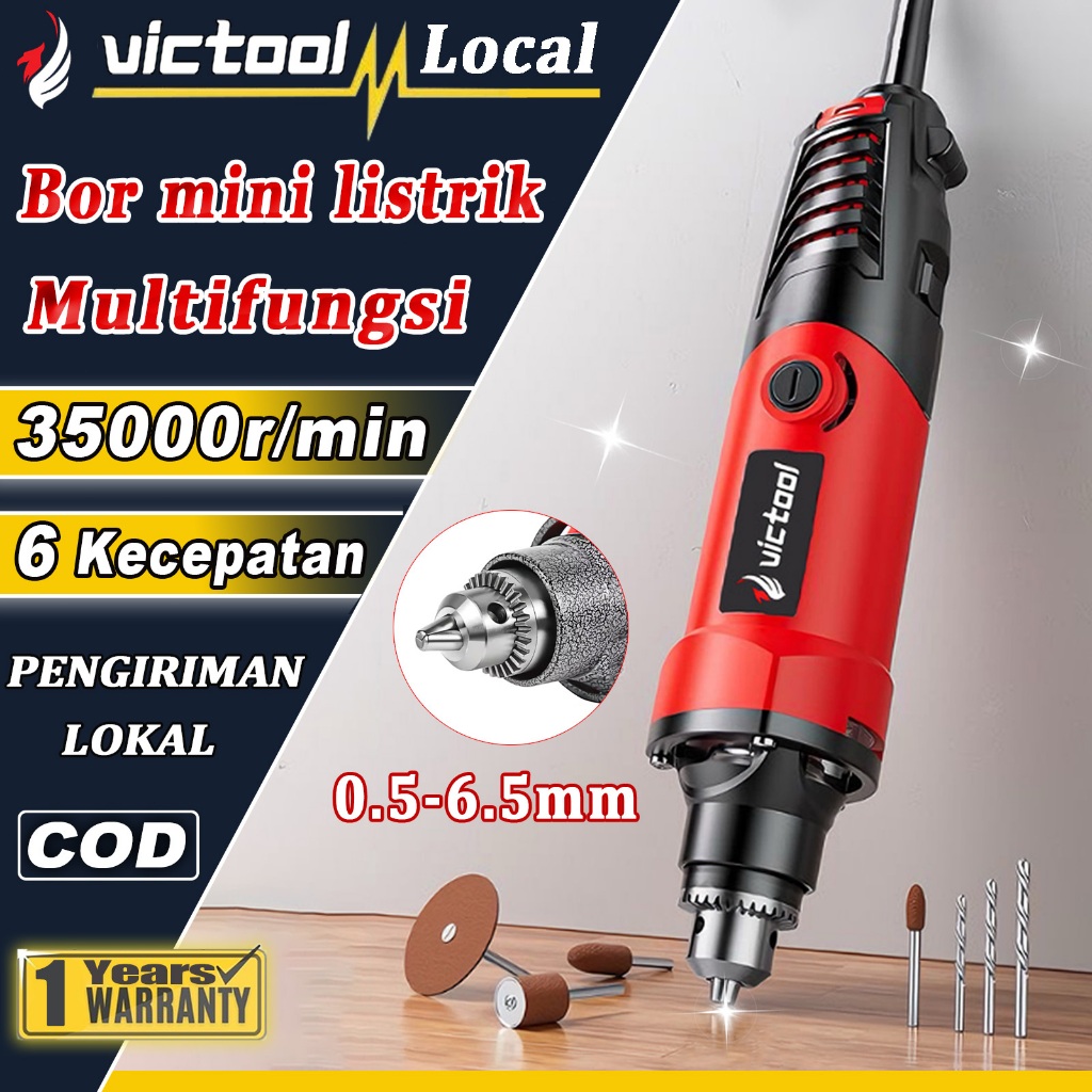 Victool Gerinda mini Bor mini listrik set lengkap 6 Kecepatan Bor ukir grafir Alat Ukir Mesin Penggi