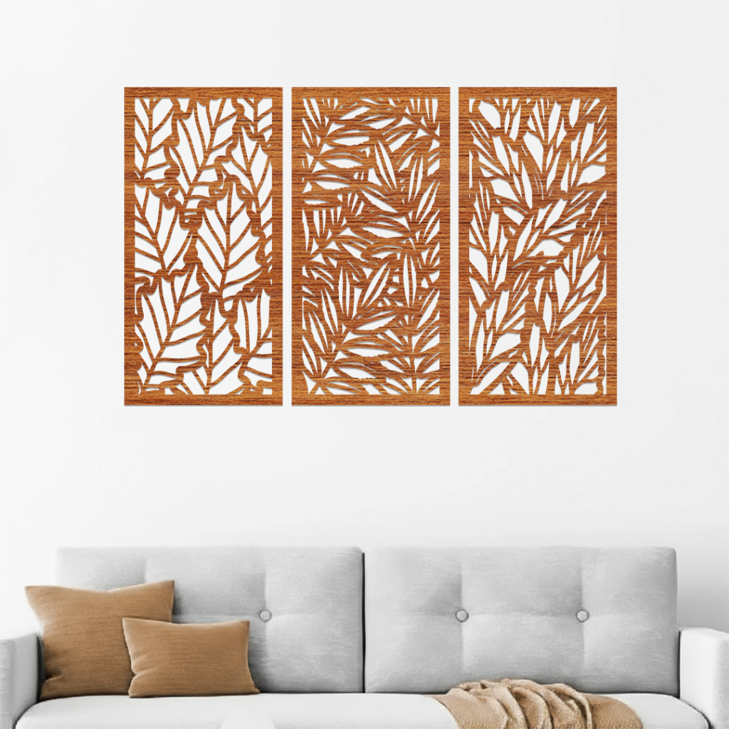 Set Hiasan Dinding Ruang Tamu Dekorasi Motif Daun Pajangan Kamar Tidur