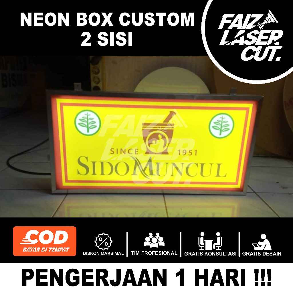 NEON BOX SIDOMUNCUL 2 SISI SATU HARI JADI | NEON BOX  SIDOMUNCUL MURAH
