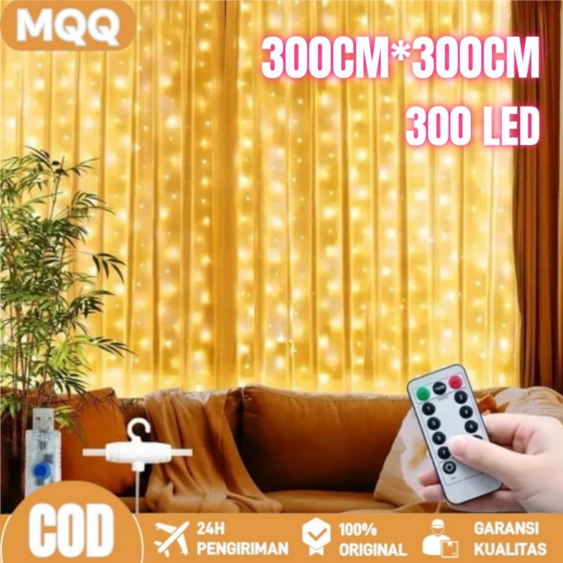 COD Lampu Tumblr Led Tirai Gorden 3 x 3 Meter 300 Mata Backdrop Pelaminan Lampu Dekorasi Cafe Lampu 