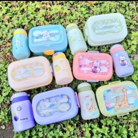 LUNCH BOX SET | KOTAK MAKAN SET KARAKTER | KITAK MAKAN + BOTOL MINUM | LUCU & AESTHETIC
