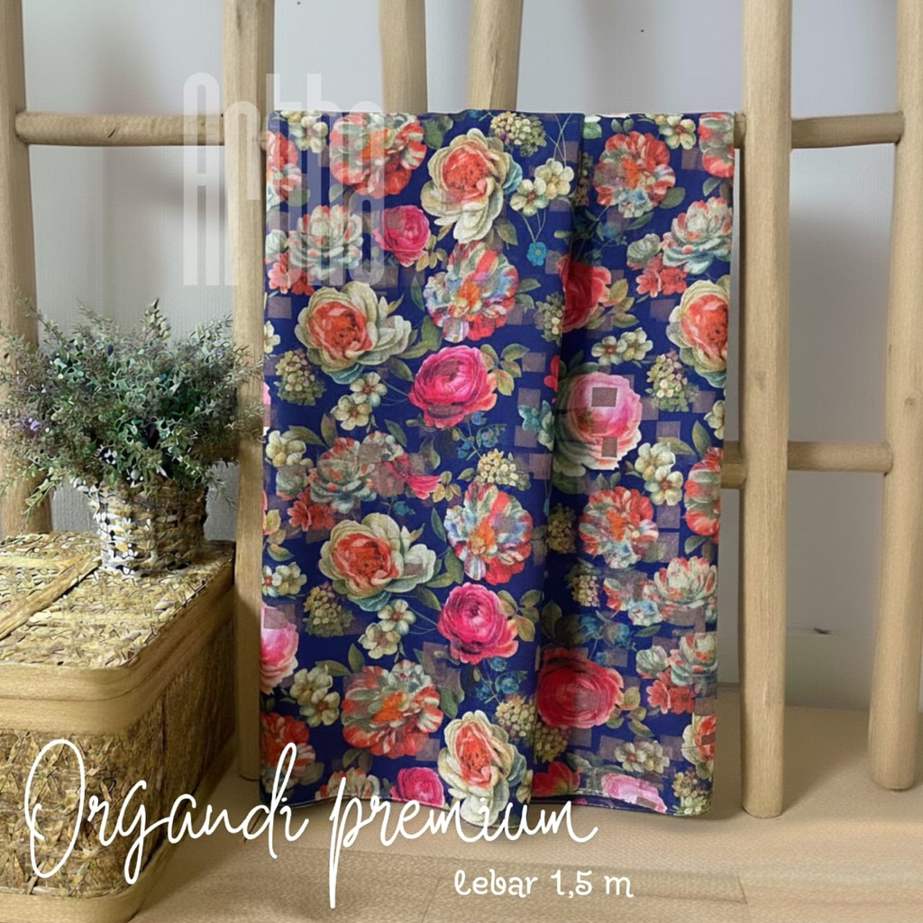 kain organza / organdi motif bunga kain kaca premium motif