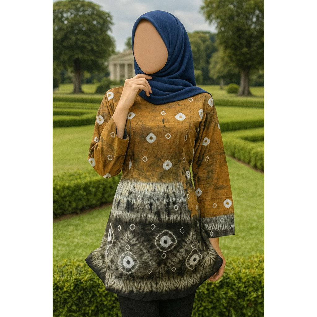 Tunik Jumputan Palembang | Bahan Sutera Silk | Tangan Lurus