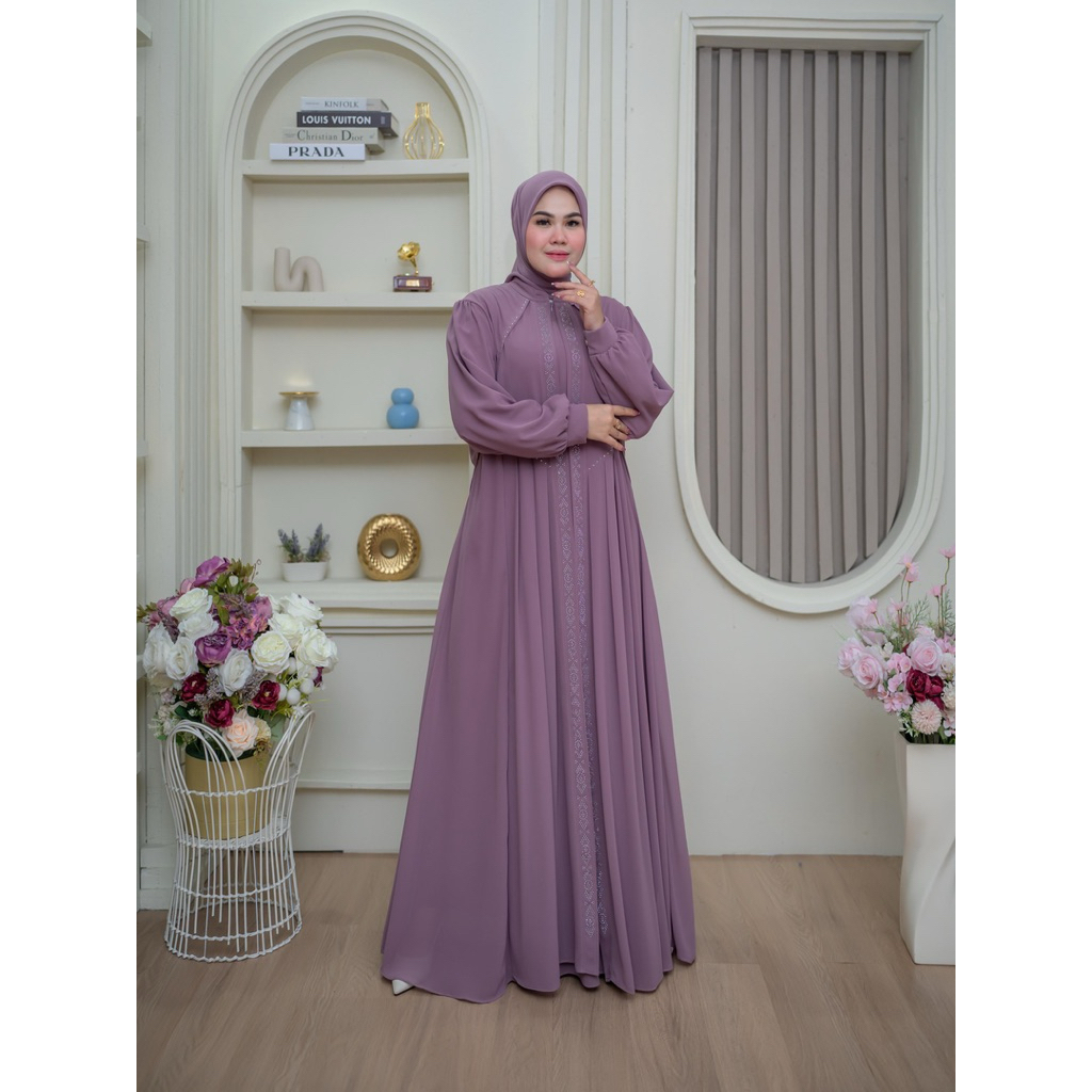 Gamis buka pintu/semi outer pinggiran payet set hijab mewah/dres pesta cantik
