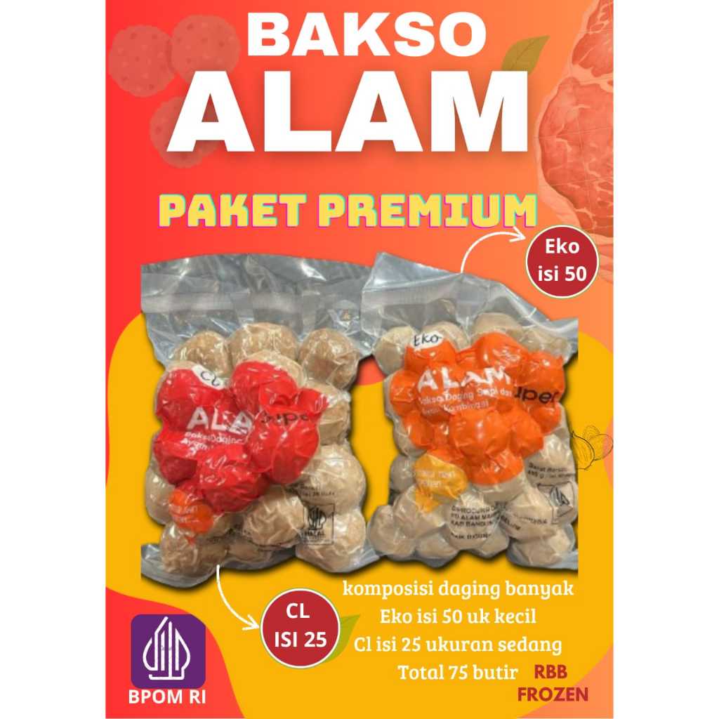 Rajanyabasobandung - Paket Premium Baso Alam Super | Bakso Sapi Ayam Gurih Khas Bandung Halal | Froz