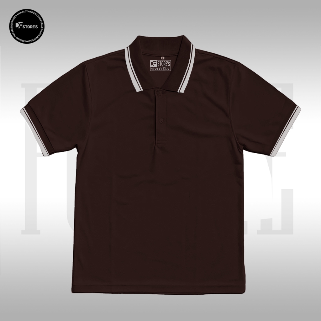 DFstore's Polo Shirt Polos List Putih - Polo T-Shirt Kerah Keren Pria Wanita - #Coklat