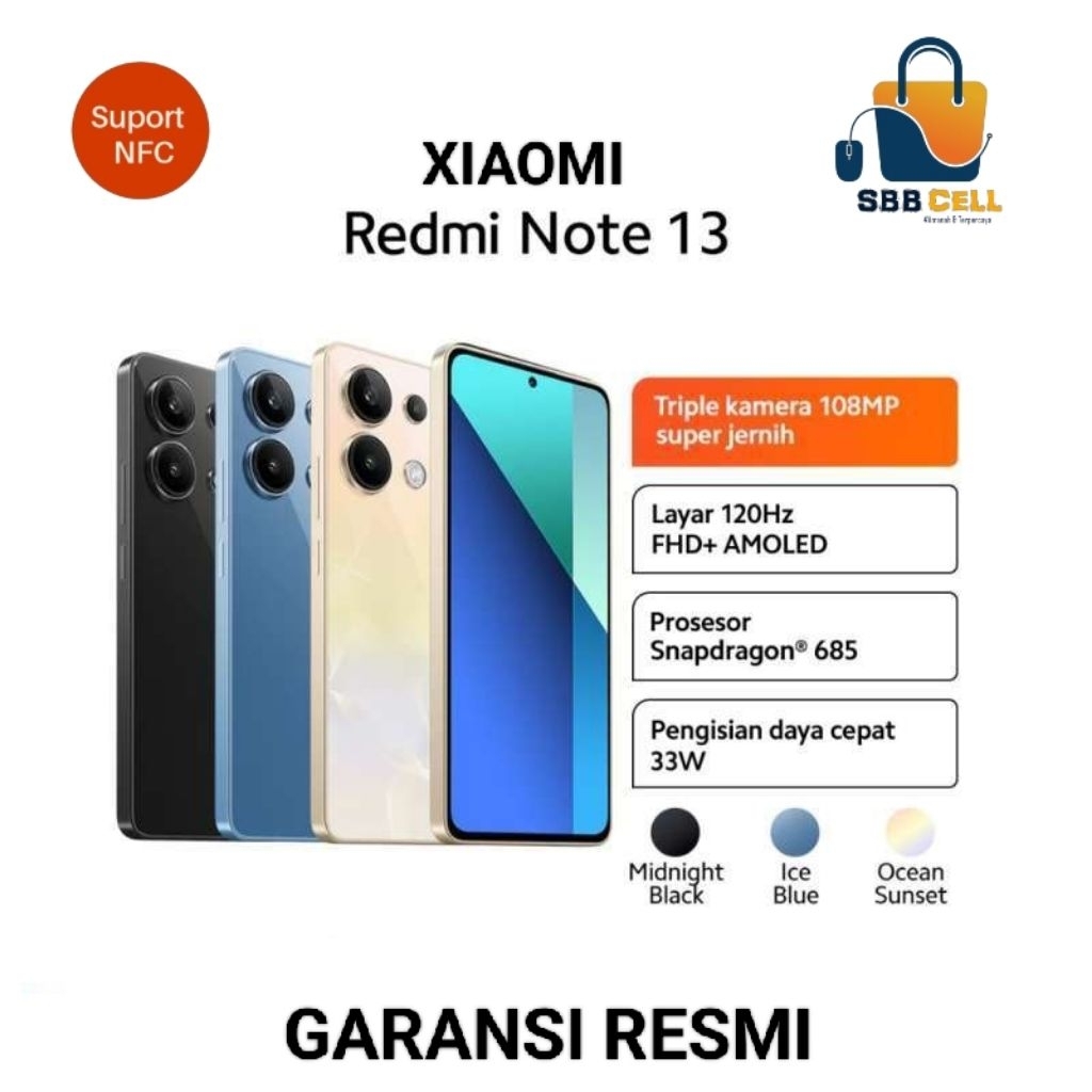 HP XIAOMI REDMI NOTE 13 8/256 GB - XIOMI MI NOTE 13 RAM 8GB ROM 256GB GARANSI RESMI