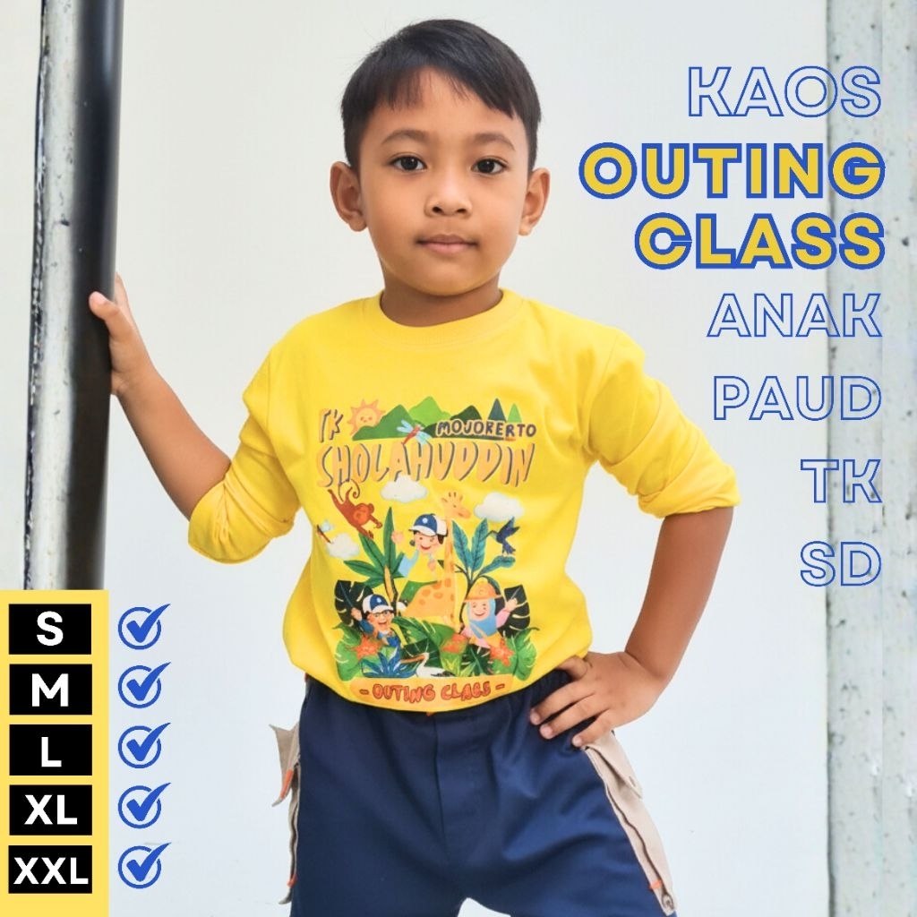 KAOS PANJANG PENDEK OUTING CLASS OUTBOND SERAGAM ANAK TK PAUD SD FREE DESAIN LUCU