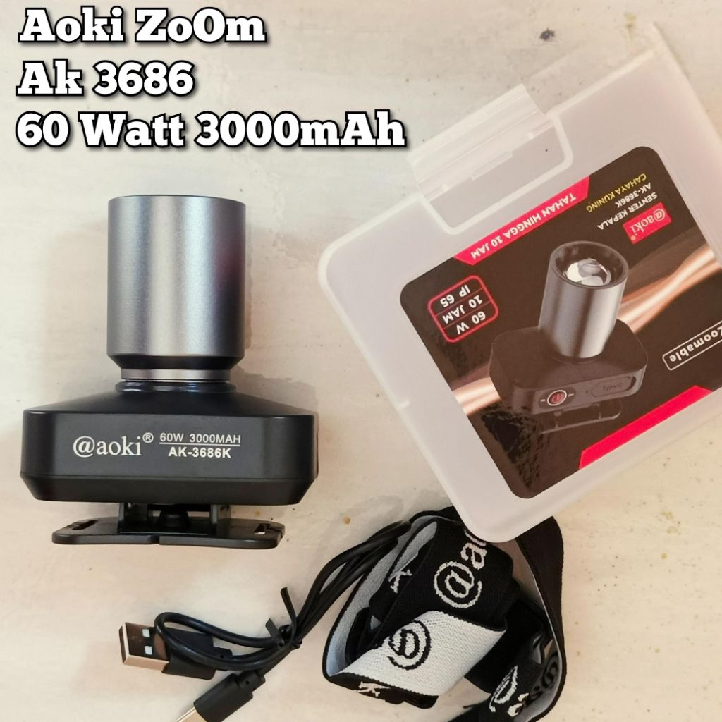 Senter kepala aoki zoom 60Watt headlamp Zoom aoki original super terang
