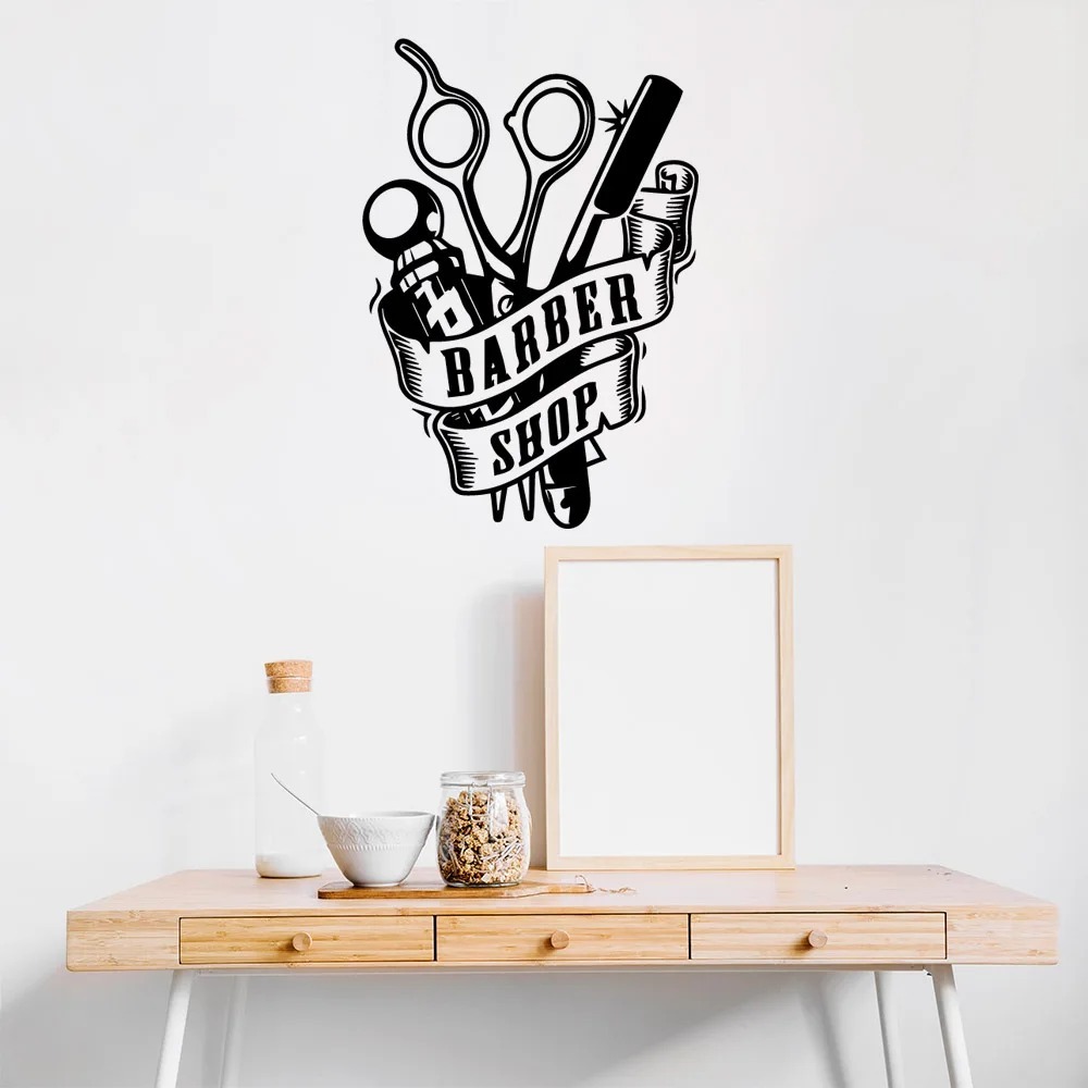 1 pc Stiker Kreatif Barbershop Wallpaper Vinyl Tahan Air untuk Dekorasi Kamar Tidur Wallpaper Dekora