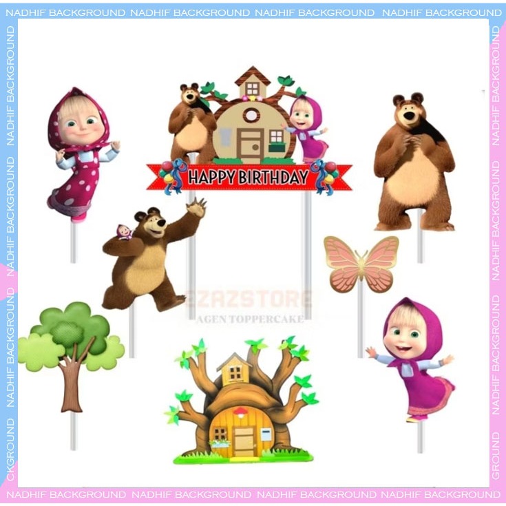 TOPPER KARAKTER ( MARSHA ) HIASAN KUE ULANG TAHUN MURAH LENGKAP DECORASI CAKE