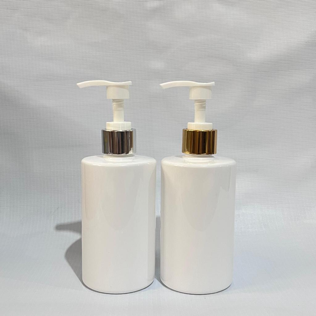 Botol RF Dioly 250ml Putih Pump Gold Silver Neck 24 / Botol Pump Hand Body Lotion 250ml Mewah Cantik