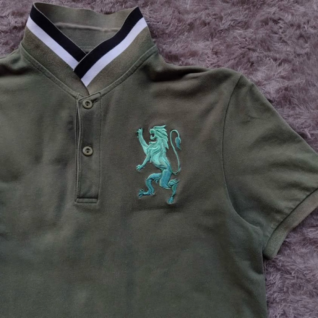 Polo Shirt By Giordano 3D Lion Signature Army Cyan Green