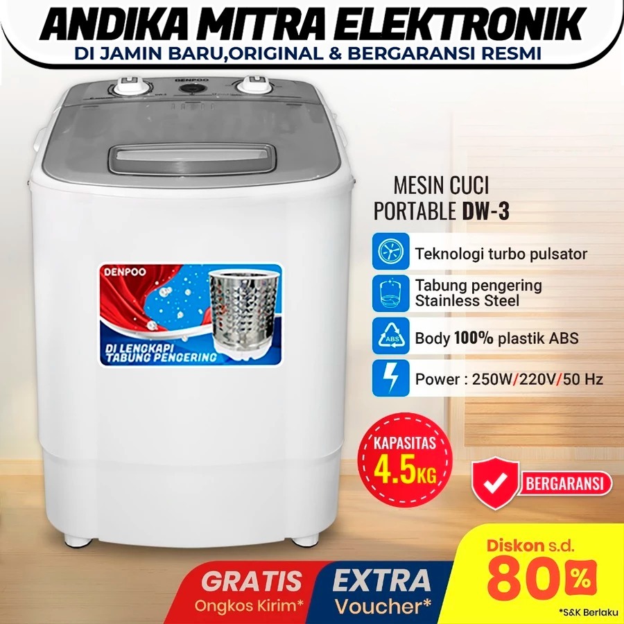 MESIN CUCI PORTABLE MINI DENPOO DW-3 KAPASITAS 4,5 KG MESIN CUCI MINI
