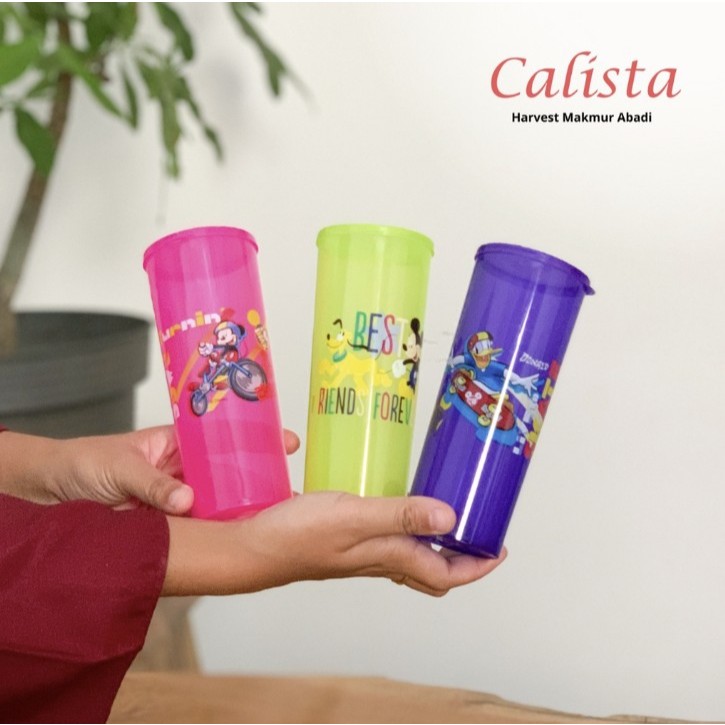 Gelas Plastik Tutup Kami Calista / Gelas Panjang Tutup / Souvenir Ultah Anak / Hampers Anak / Gelas 