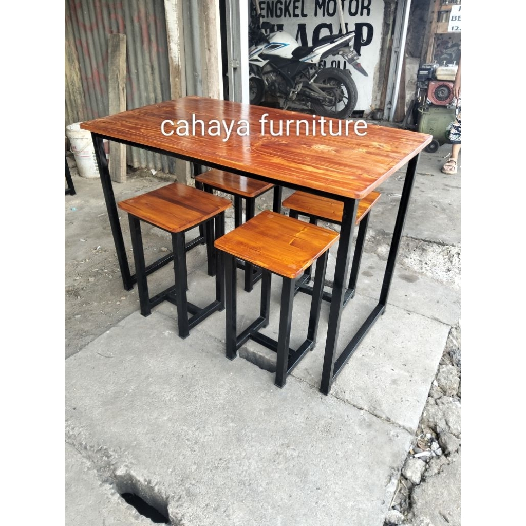 meja makan kaki besi + 4 kursi
