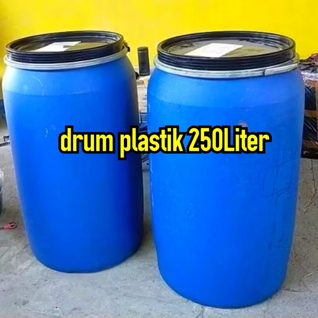 drum plastik 250 liter exs saos cabe komplit tutup dan pengancingnya - tong 250 liter tebal murah