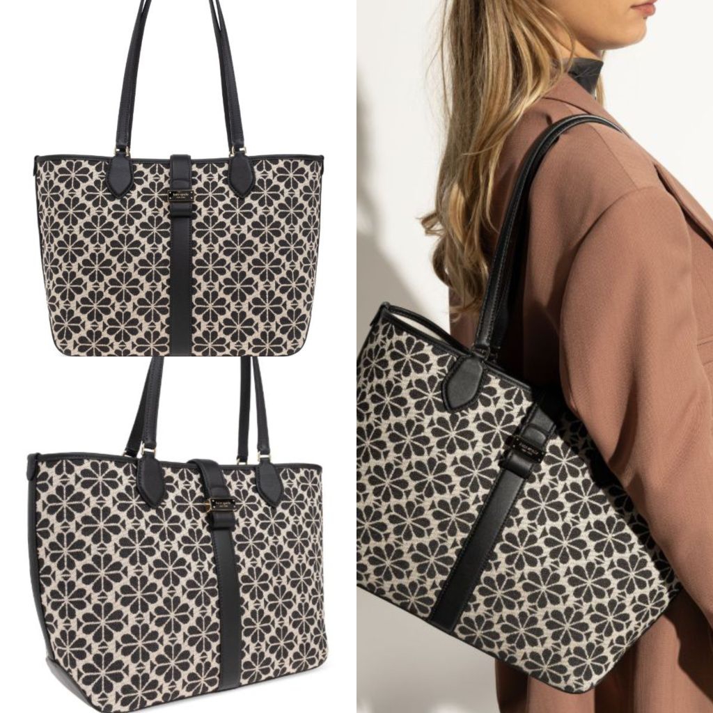 KS Spade Flower Jacquard Medium Open Tote Black