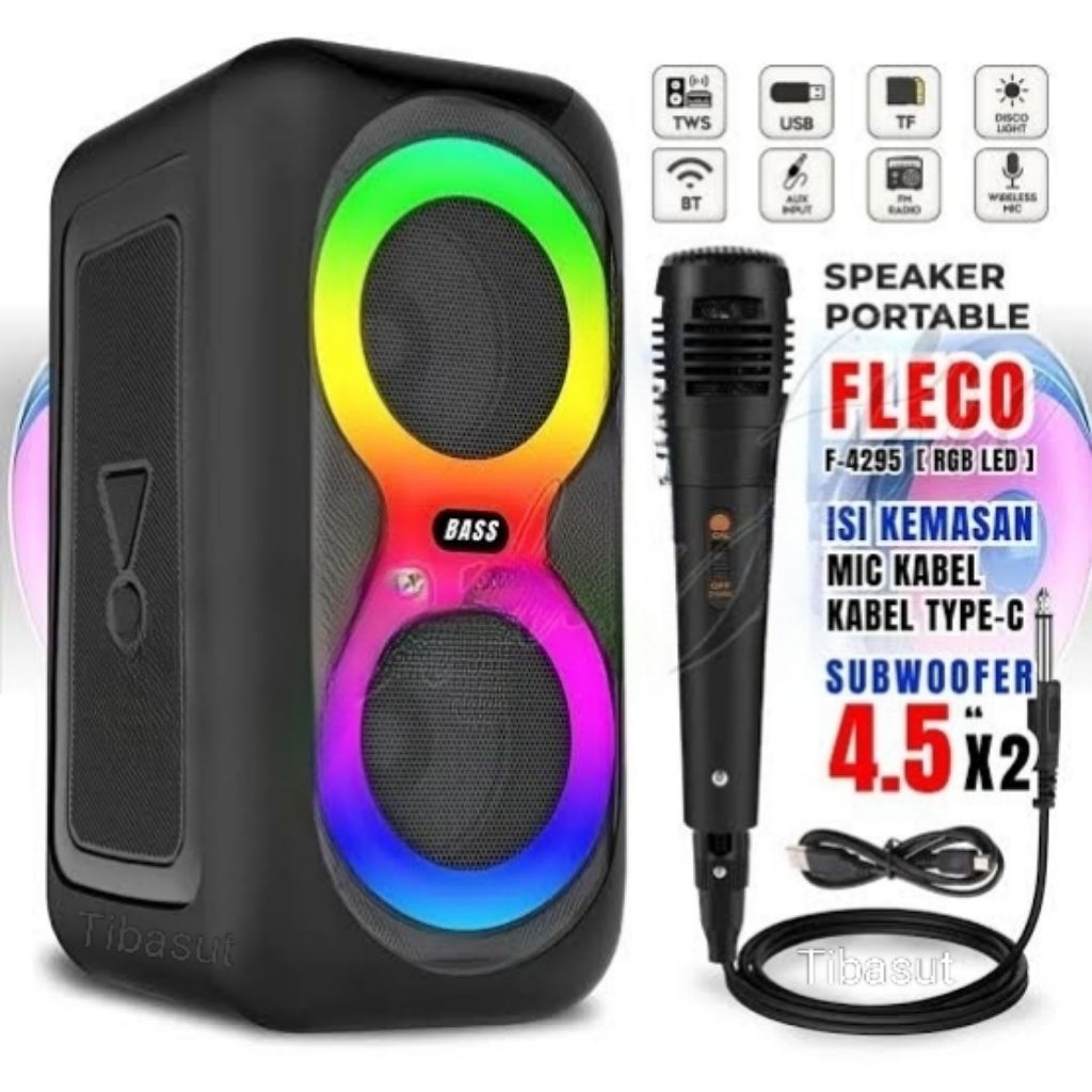 Fleco Speaker Bluetooth 4,5 x 2 Salon Aktif Tws F-4295 Free Mic Karaoke Portable Speker F4295