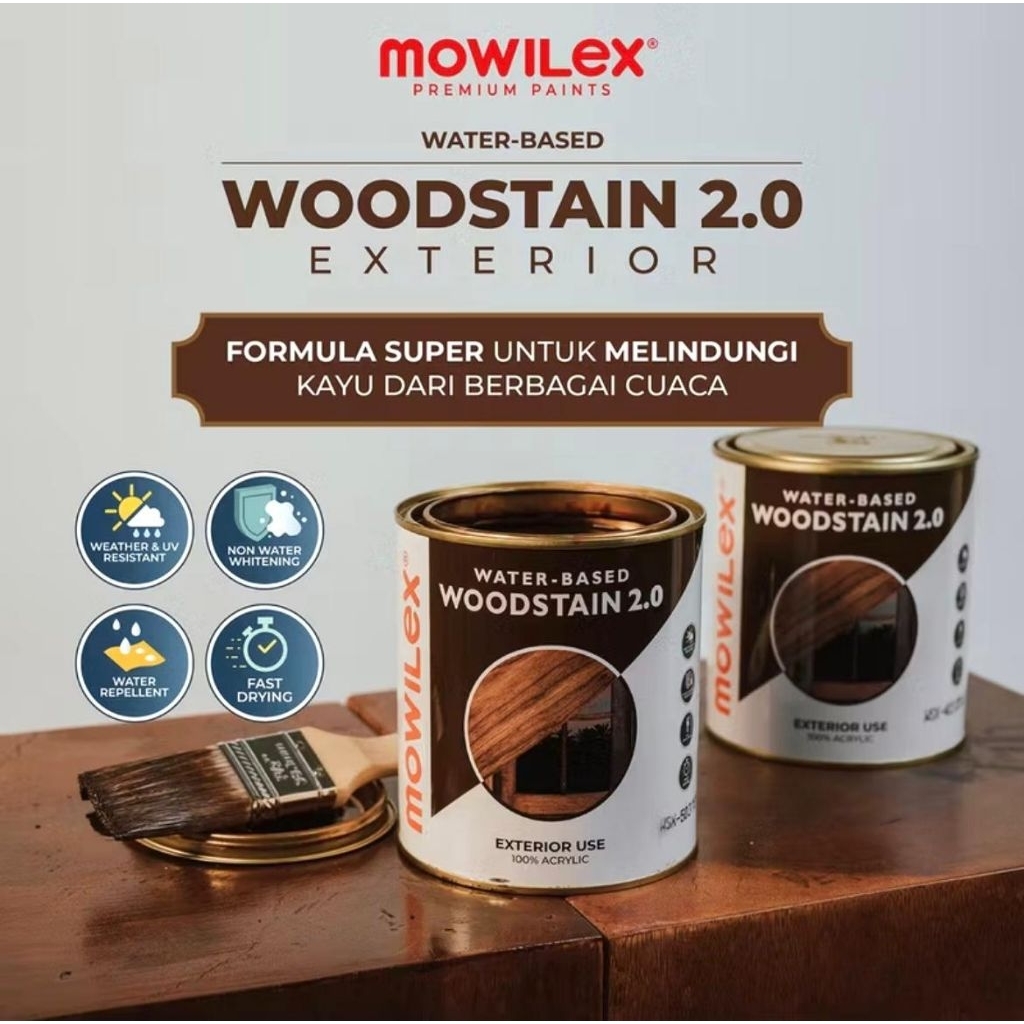 Vernis Kayu Mowilex Eksterior Woodstain Walnut 503 Isi 1 Ltr | Free Ongkir | Plitur Kayu Tahan Cuaca