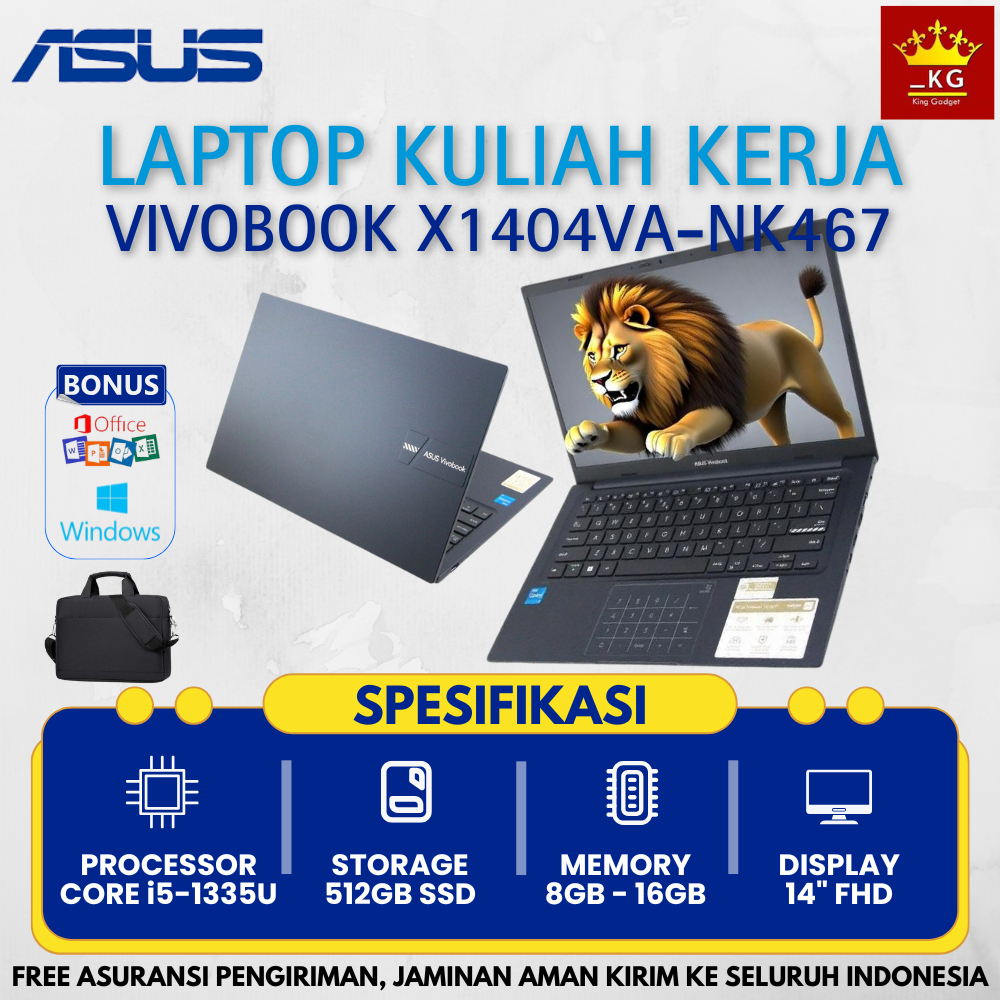 TERBARU Laptop Asus Vivobook X1404VA - NK467 Core i5 - 1335U Ram 16GB Ssd 512GB 14" FHD Asus Numpad