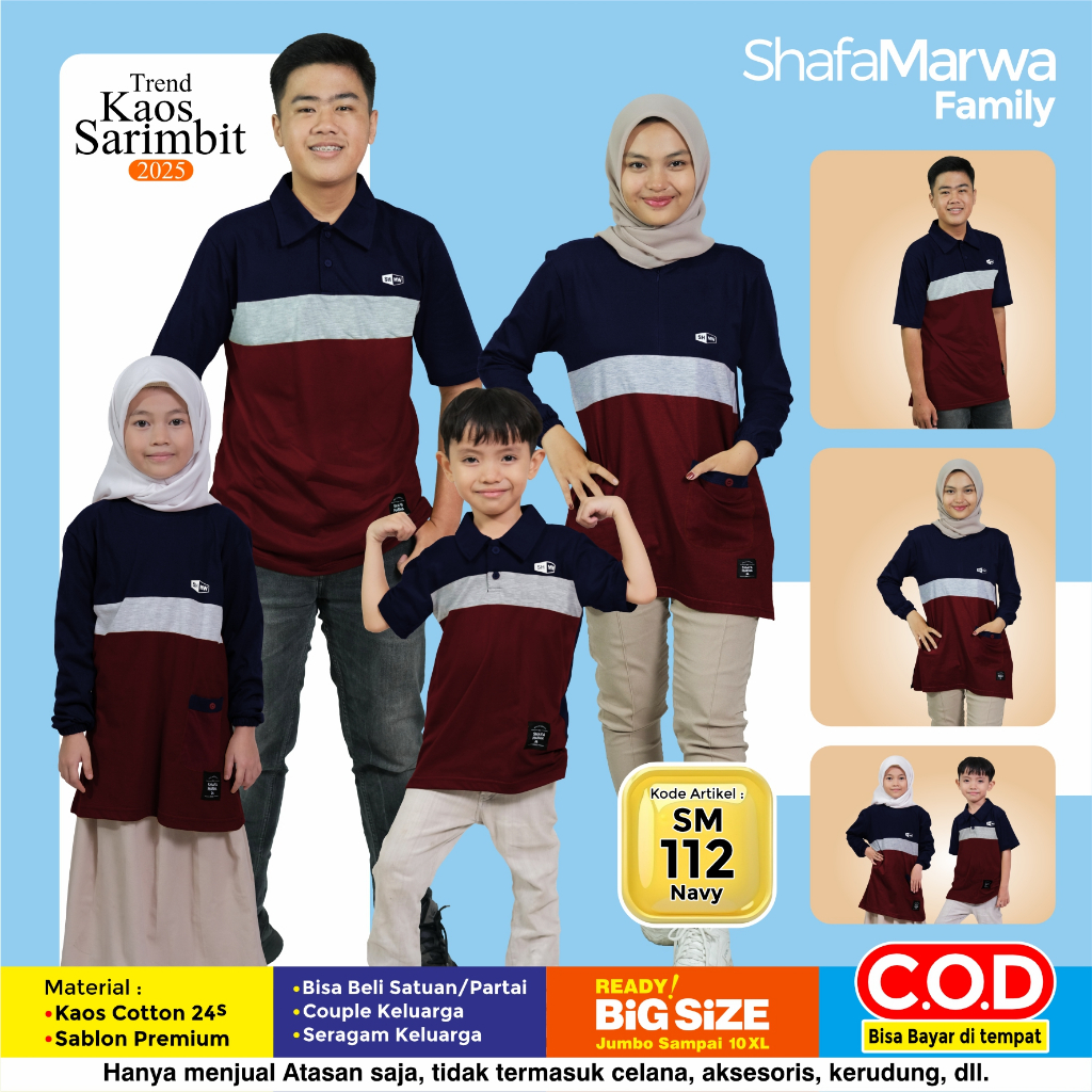 SHAFA MARWAH Kaos Sarimbit Keluarga Original - Baju Couple Atasan Tunik Family Set SM112 Navy