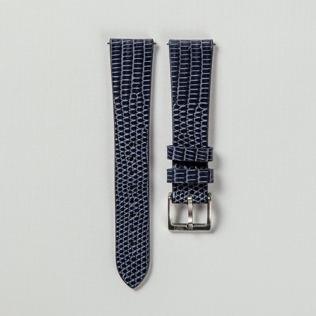 AQH Genuine Lizard Leather Strap – Navy Blue (Stitchless Style)