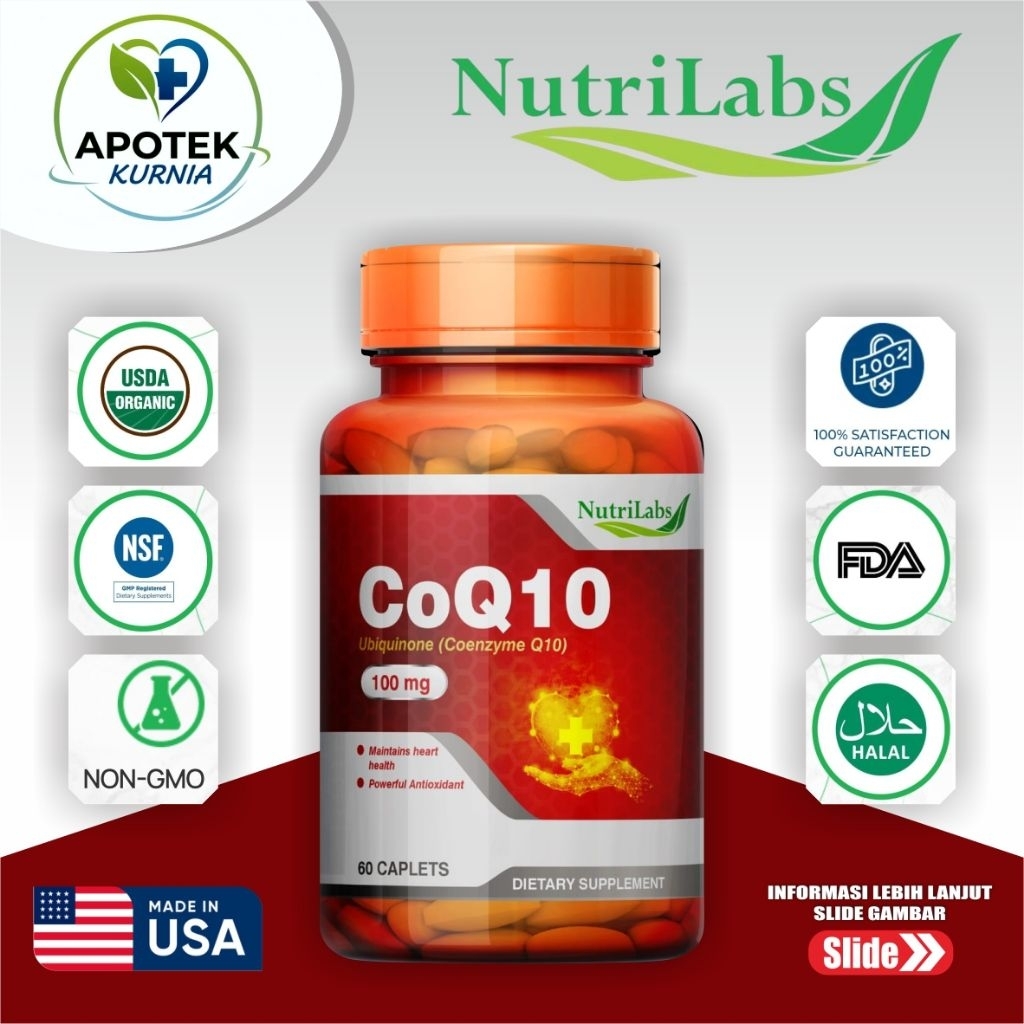 Nutrilabs Coq10 Coenzyme Q10 isi 60 Antioksidan Jantung dan DNA - FDA Made in USA