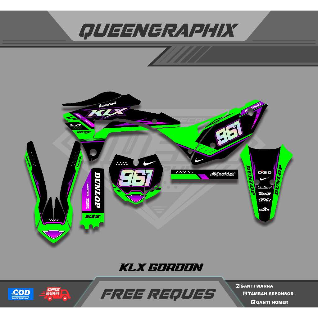 DECAL KLX GORDON GTX KLX GORDON BISA CUSTOM DESAIGN NAMA, NONOR, SPONSOR, WARNA (25)
