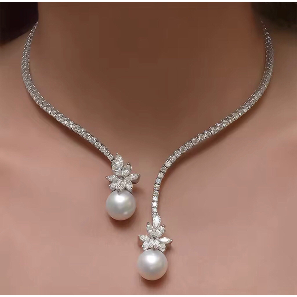 Luxury Pearl Choker Collar Chain Rhinestone