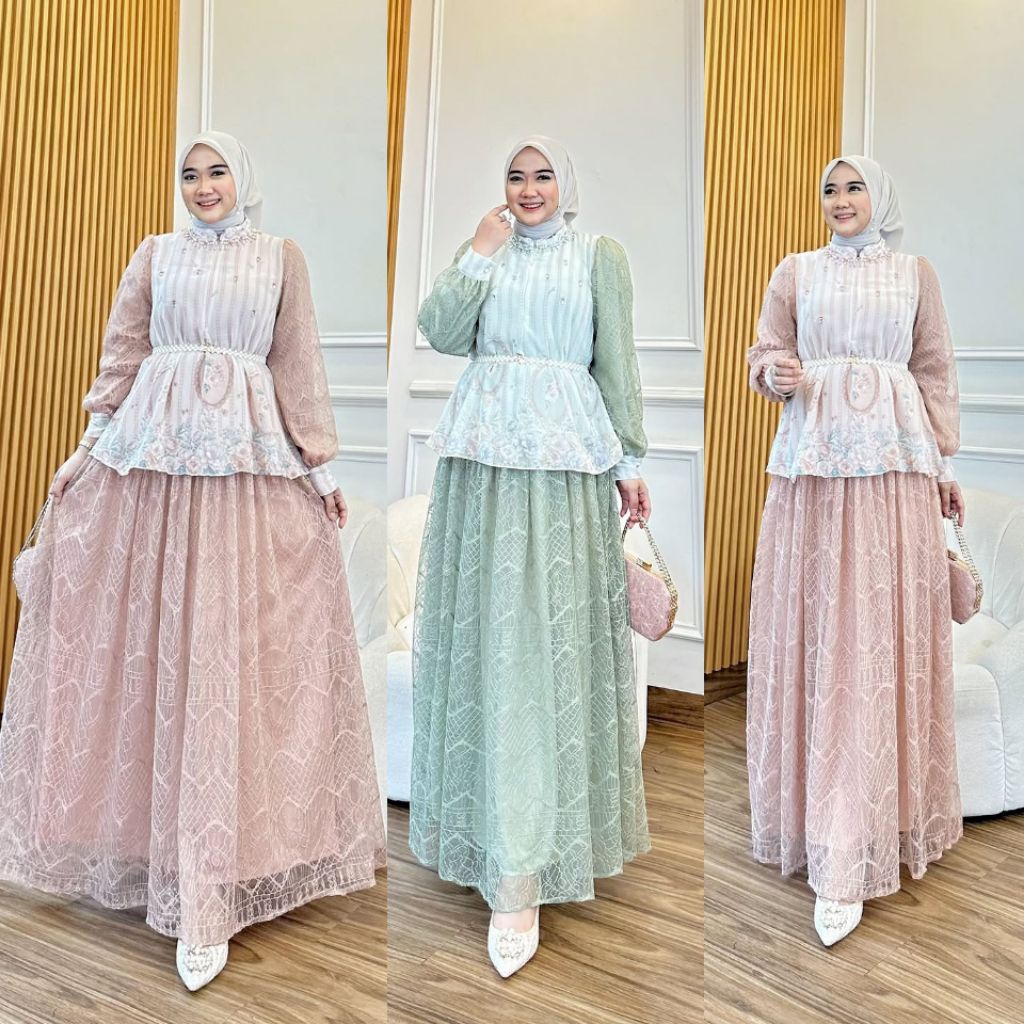 Baju Kondangan/Gamis Kondangan/Gamis Lebaran/Baju Lebaran/Gamis Pesta/Gamis Viral/Gamis Busui/Naura 