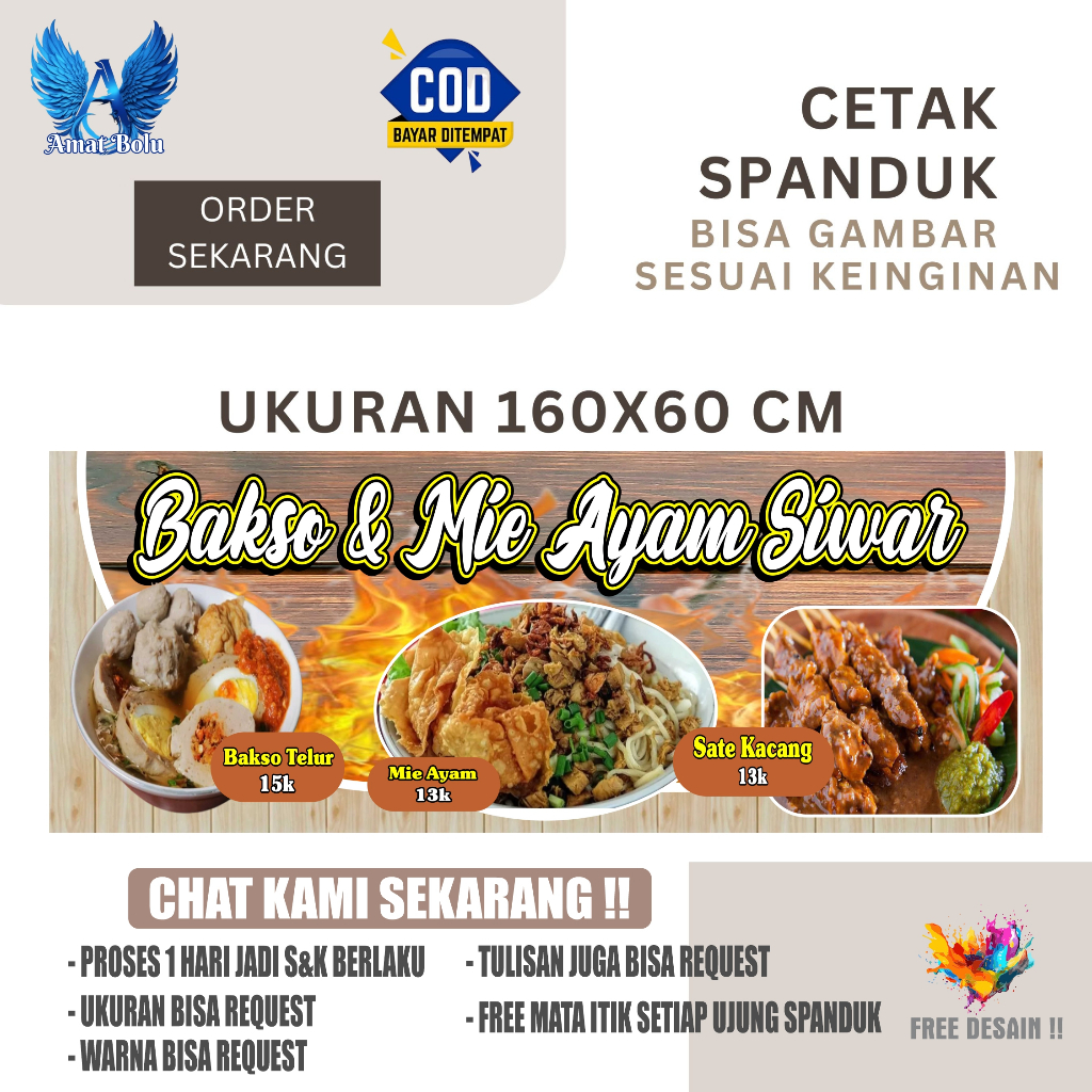 Cetak Spanduk Banner MIE AYAM SIWAR Costom Desain