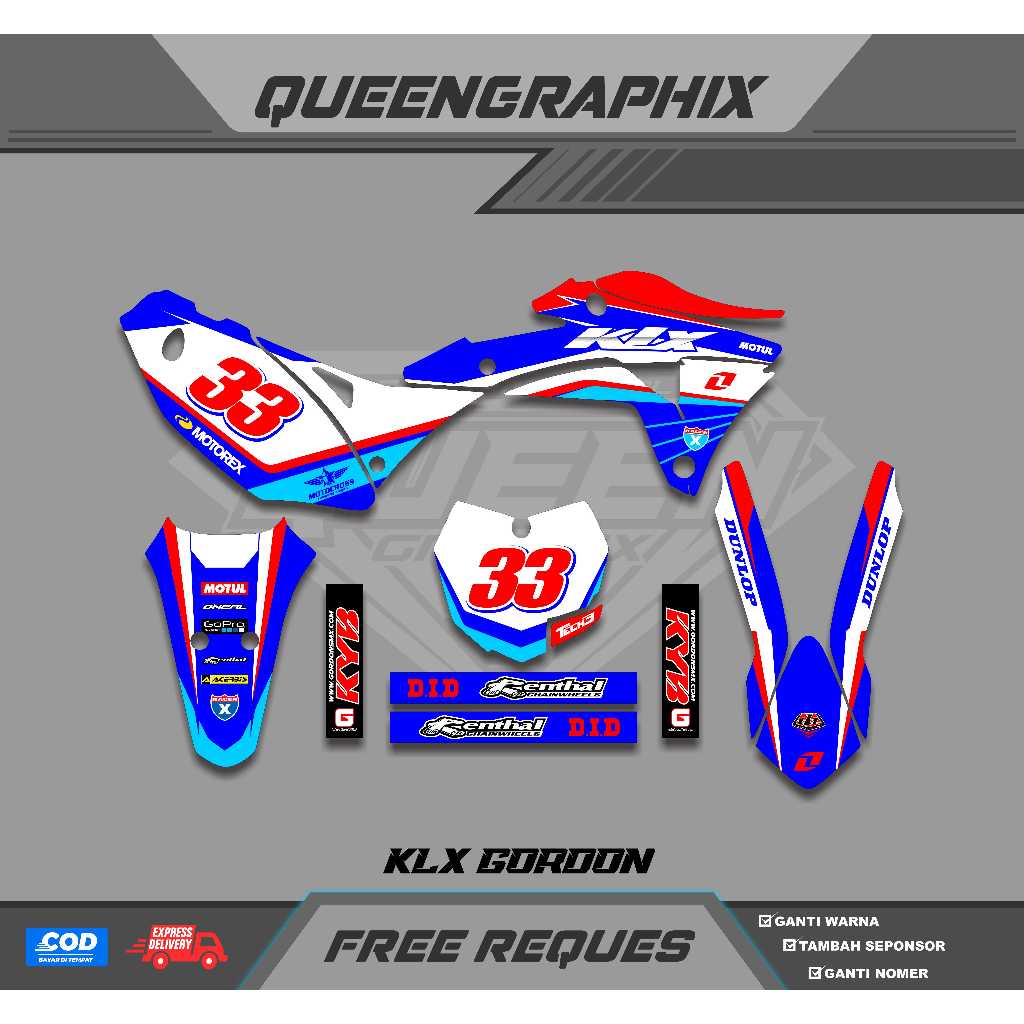 DECAL KLX GORDON GTX KLX GORDON BISA CUSTOM DESAIGN NAMA, NONOR, SPONSOR, WARNA (33)