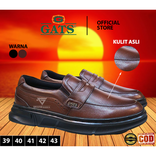Official GATS sepatu slip on selop slop mules kulit asli formal formil casual kasual pria original