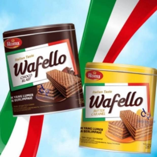 WAFELLO WAFER TIN KALENG ROMA CHOCOBLAST COKLAT BUTTER CARAMEL  CHEDDAR CHEESE KEJU 234 GRAM