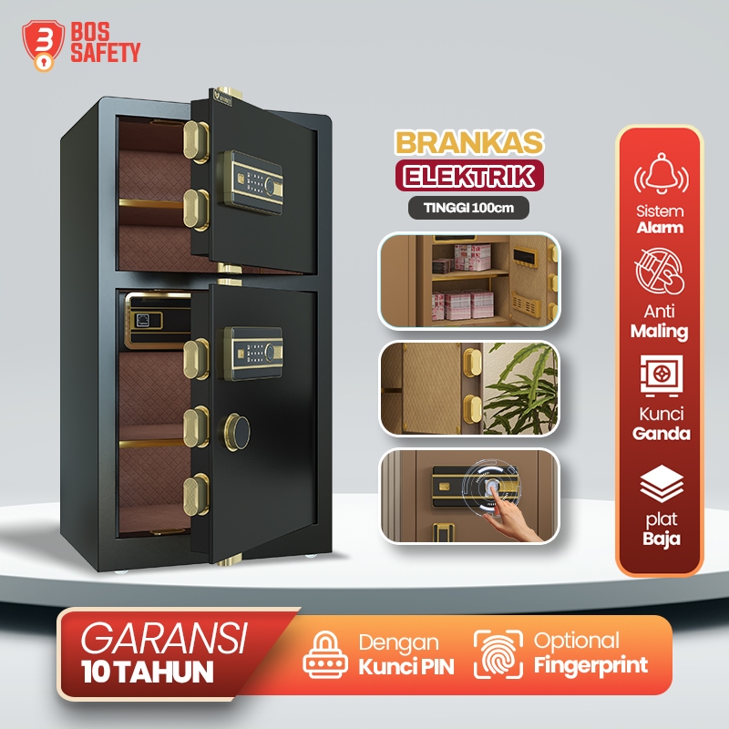 Brankas Elektrik Digital 2 Pintu Tahan Api Brangkas Besar Uang & Emas Pin Fingerprint Ukuran 100CM