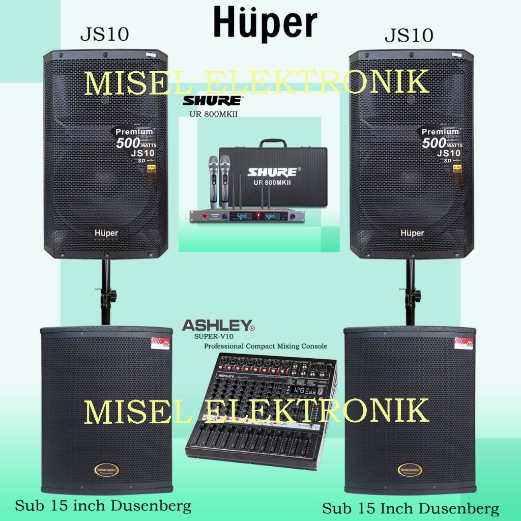 Paket Sound System Speaker Aktif 15 Inch Huper JS10 2 subwoofer 15 Inch Dusenberg