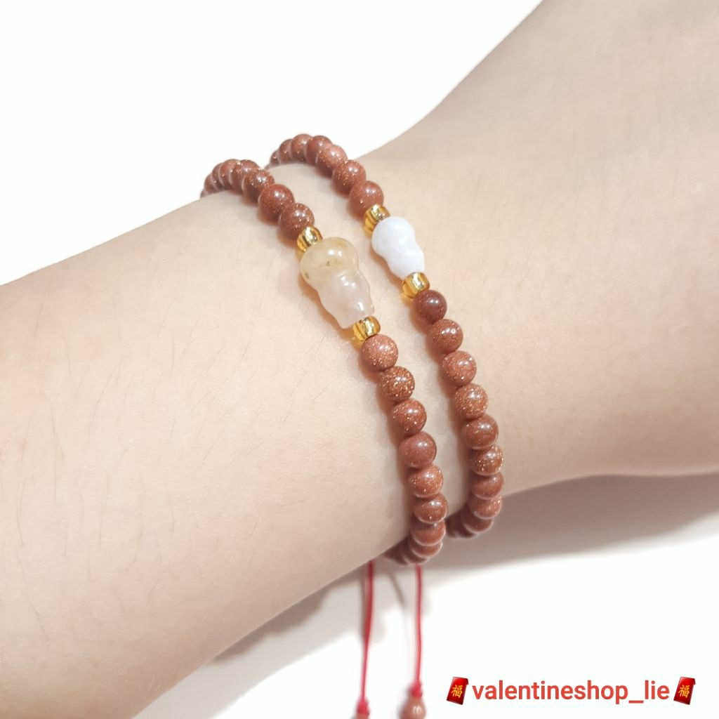 gelang tangan tali merah batu alam emas giok burma labu keberuntungan adjustable