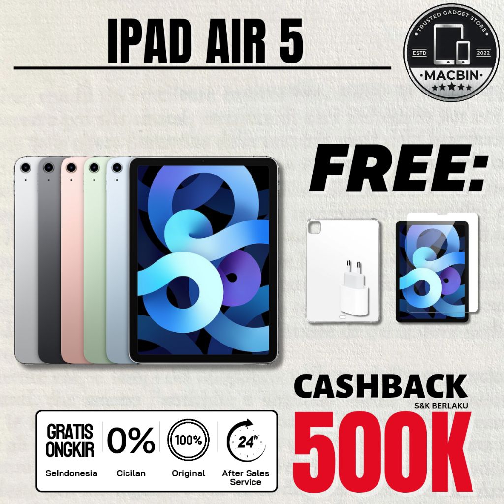 Apple iPad Air 5 2022 Wifi Only & Cellular 64GB 256GB Second Original Fullset