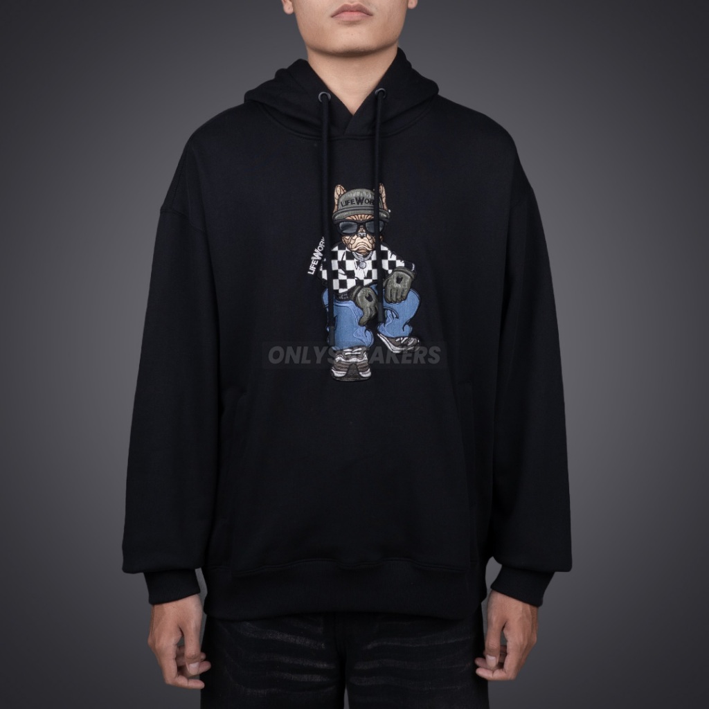 LIFEWORK GLOBE HIPDOG HOODIE BLACK