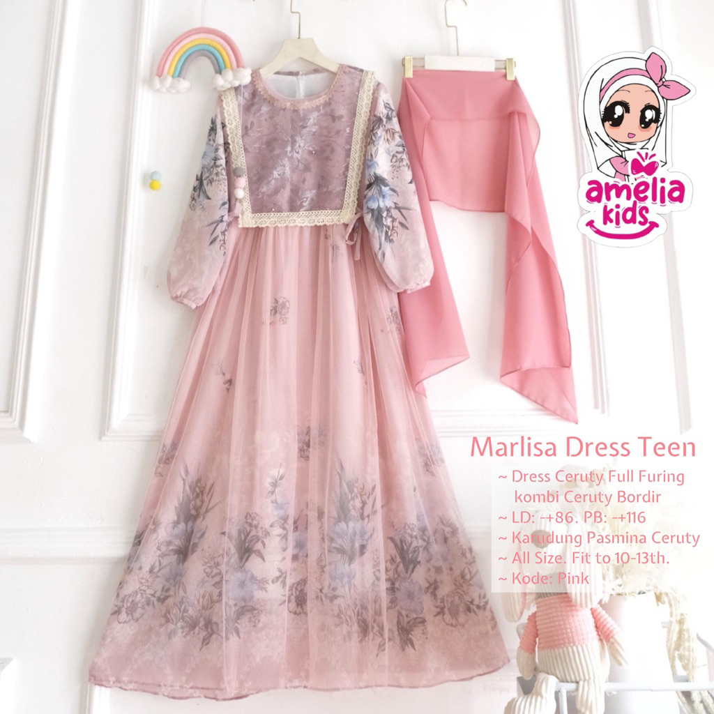 Setelan Gamis dan Kerudung Anak Marlisa Set Dress by Amelia Setelan Baju Muslim Anak Model Terbaru G