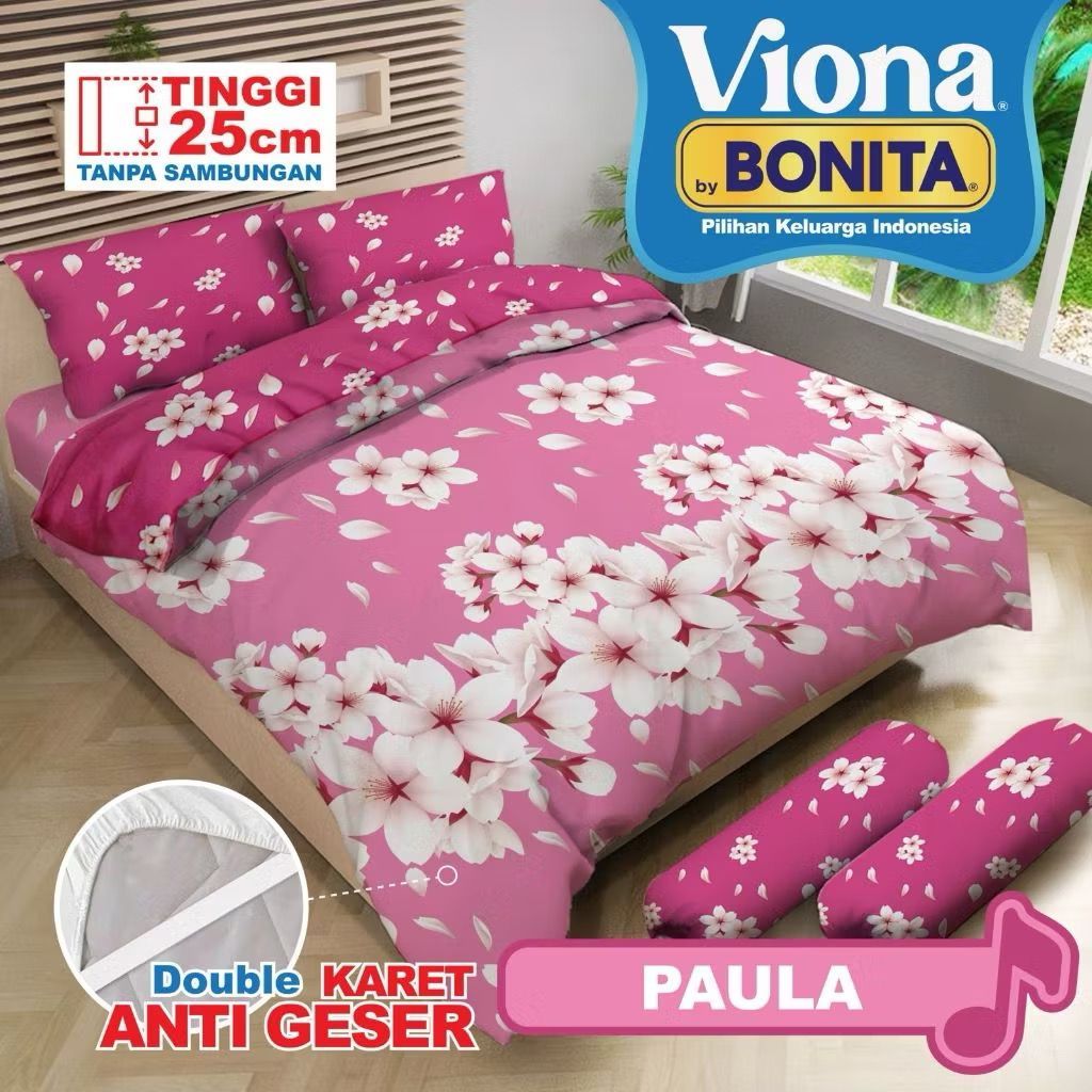 Bedcover Viona by Bonita King Size Set Plus Sprei Flat Uk.180x200 Tinggi 25cm / Dss.Grosir