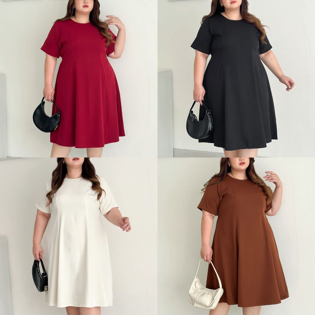 Toko Sion Meita Midi Dress Baju Terusan Wanita Ukuran Jumbo Xxxl Big Size Plus Size Lengan Pendek Pe