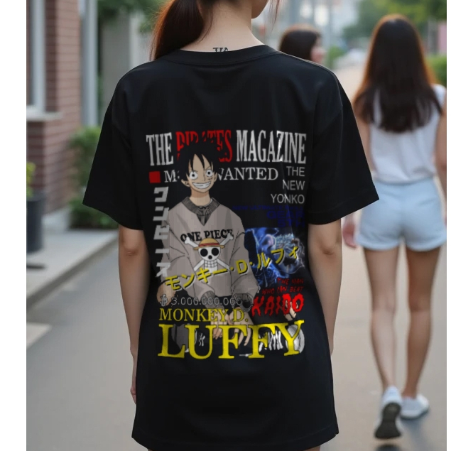 Tshirt Luffy Pirates Magazine Anime Manga Onepiece Mugiwara Kaos Hitam Monkey D luffy Kaos Anime