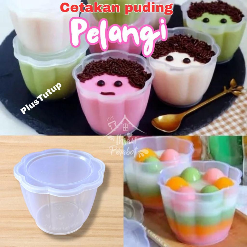 12 PCS Cup Puding Pelangi + Tutup Ukuran Besar Dan Kecil / Cetakan Agar agar / jelly