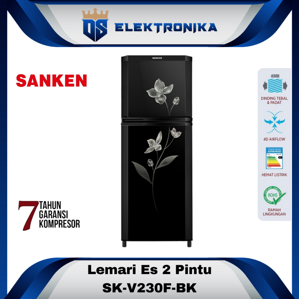 SANKEN KULKAS 2 PINTU 230 L SK-V230F-BK / SKV230FBK