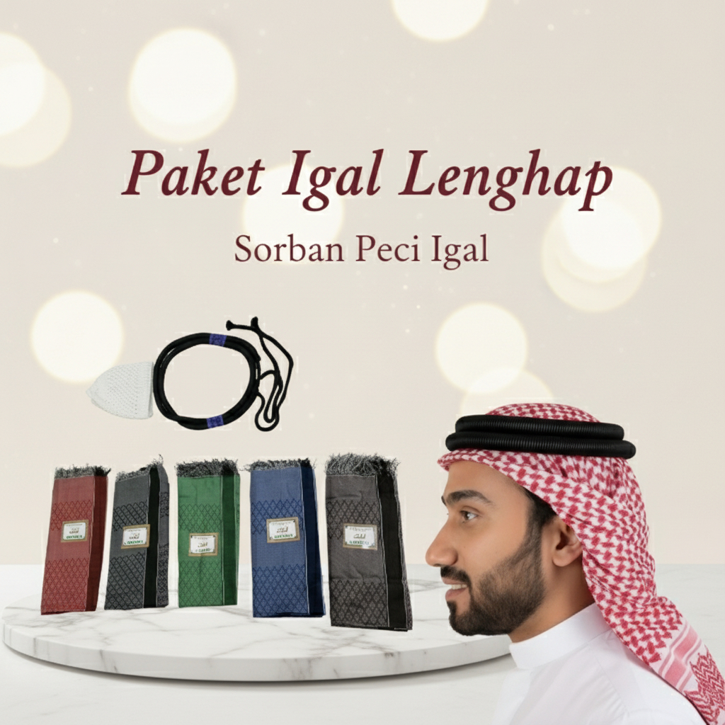 Sorban Arab Igal Arab Sorban Arab Igal Tali Peci Putih Dewasa dan anak Perlengkapan Haji Umroh Hiban